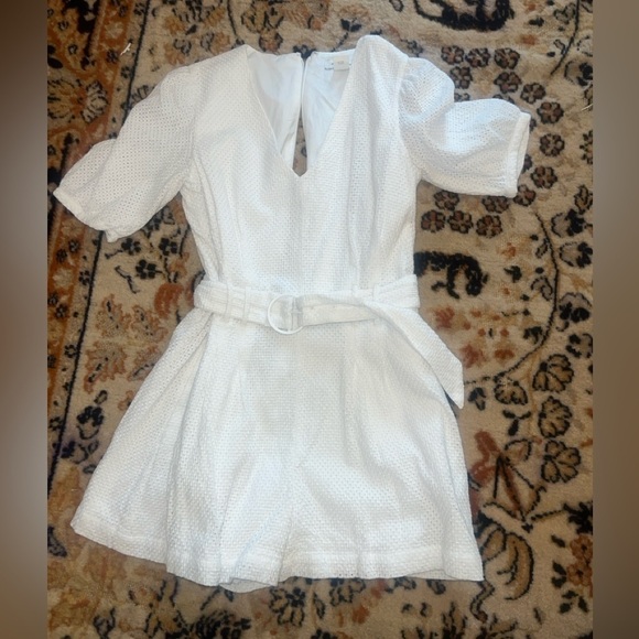 Club Monaco Womens Belted Puff Sleeve Eyelet Romper White size 4 - Bride/party - Picture 1 of 14